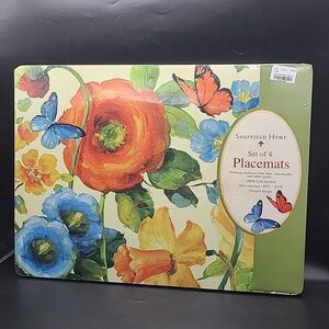 Sheffield Home Set (4) Floral Cork Backed Placemats Wild Apple 16"x 12" New
